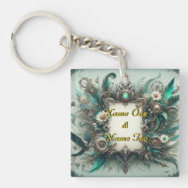 Floral Steampunk Wedding Groen en Zilver Sleutelhanger