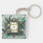 Floral Steampunk Wedding Groen en Zilver Sleutelhanger (Achterkant)