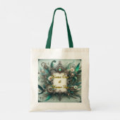 Floral Steampunk Wedding Groen en Zilver Tote Bag (Achterkant)