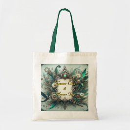 Floral Steampunk Wedding Groen en Zilver Tote Bag