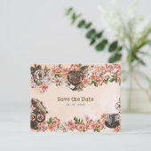 Floral Steampunk Wedding Save the Date Briefkaart (Staand voorkant)