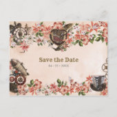 Floral Steampunk Wedding Save the Date Briefkaart (Voorkant)
