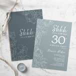 Floral Steel Blue Botanical Surprise 30th Birthday Kaart<br><div class="desc">Eenvoudige marinier en grijs blauw verrassing 30e verjaardag uitnodiging. Minimalistisch modern design in dusty blauw met botanische accenten en lettertype typografie. Stalen blauw en witte vrouwelijke florale nodigt de kaart uit die perfect is voor een stijlvolle vrouw verrassingsdag. Kan op elke leeftijd worden aangepast.</div>