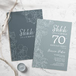 Floral Steel Blue Botanical Surprise 70th Birthday Kaart<br><div class="desc">Eenvoudige marinier en grijs blauw verrassing 70e verjaardag uitnodiging. Minimalistisch modern design in dusty blauw met botanische accenten en lettertype typografie. Stalen blauw en witte vrouwelijke florale nodigt de kaart uit die perfect is voor een stijlvolle vrouw verrassingsdag. Kan op elke leeftijd worden aangepast.</div>