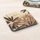 Floral Stencil Design met Tawny Leaves Bier Onderzetter (Linkerzijde)