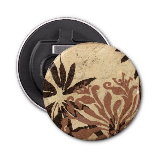 Floral Stencil Design met Tawny Leaves Button Flesopener (Voorkant)