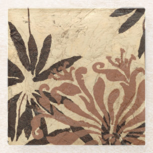 Floral Stencil Design met Tawny Leaves Glazen Onderzetter