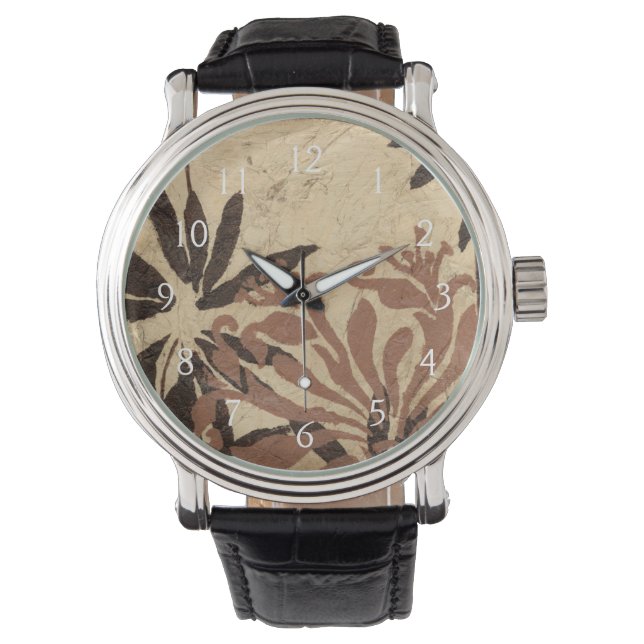 Floral Stencil Design met Tawny Leaves Horloge (Voorkant)