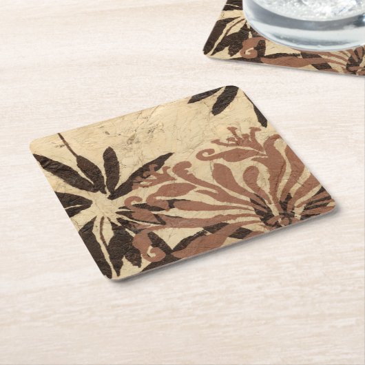 Floral Stencil Design met Tawny Leaves Kartonnen Onderzetters (Schuin)