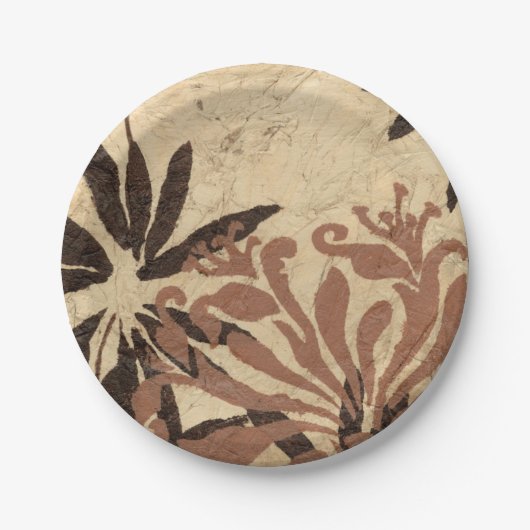 Floral Stencil Design met Tawny Leaves Papieren Bordje (Voorkant)