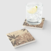 Floral Stencil Design met Tawny Leaves Stenen Onderzetter (Zijkant)