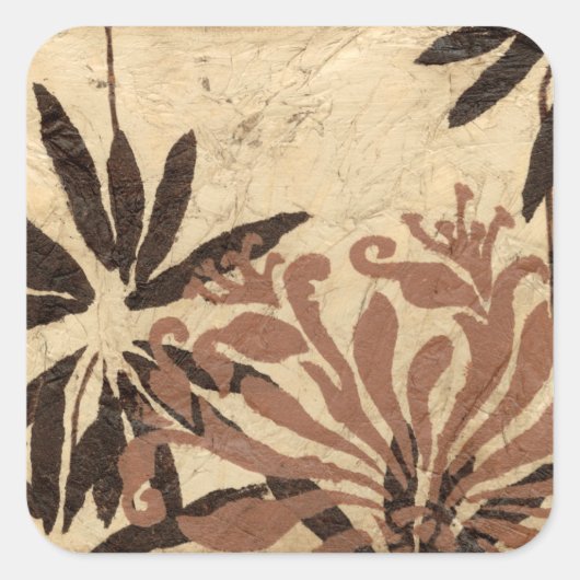 Floral Stencil Design met Tawny Leaves Vierkante Sticker (Voorkant)