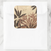 Floral Stencil Design met Tawny Leaves Vierkante Sticker (Tas)