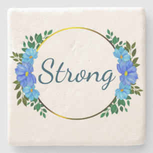 Floral Sterke Blauwe tekst Eenvoudige aanmoediging Stenen Onderzetter