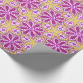 Floral sterren fuchsia roze geel patroon cadeaupap cadeaupapier (Hoek)