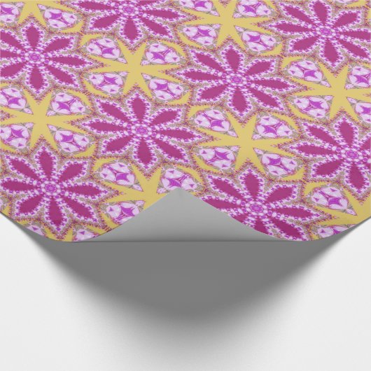 Floral sterren fuchsia roze geel patroon cadeaupap cadeaupapier (Hoek)