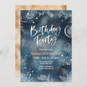 Floral sterren night sky Party Invitation Kaart