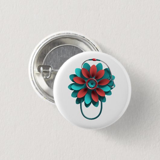 Floral Stethoscoop Design - alleen Medical & Healt Ronde Button 3,2 Cm (Voorkant /achterkant)
