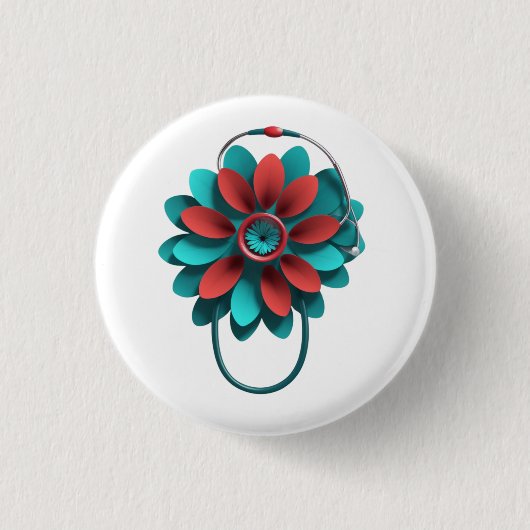 Floral Stethoscoop Design - alleen Medical & Healt Ronde Button 3,2 Cm (Voorkant)
