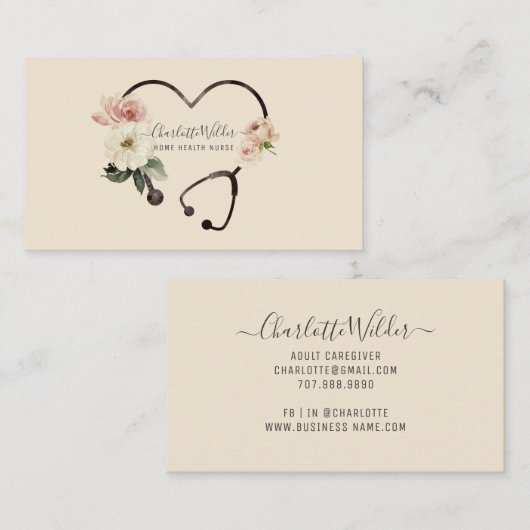 Floral Stethoscoop voor thuisverzorging Visitekaartje (Voorkant / Achterkant)