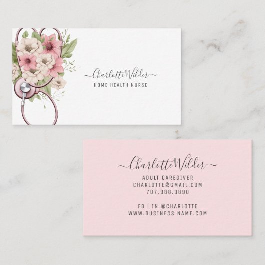Floral Stethoscoop voor thuisverzorging Visitekaartje (Voorkant / Achterkant)