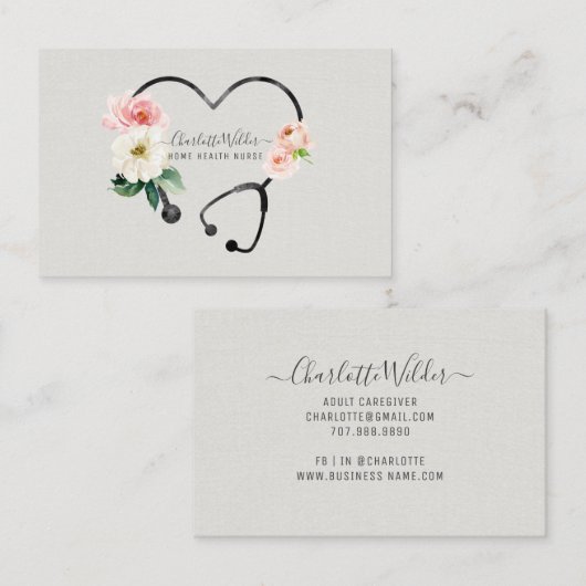 Floral Stethoscoop voor thuisverzorging Visitekaartje (Voorkant / Achterkant)