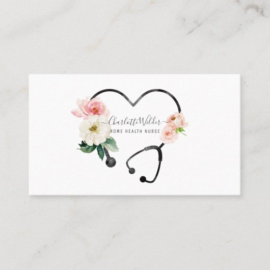Floral Stethoscoop voor thuisverzorging Visitekaartje (Voorkant)
