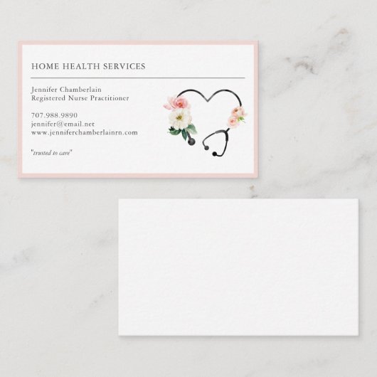 Floral Stethoscoop voor thuiszorg Visitekaartje (Voorkant / Achterkant)