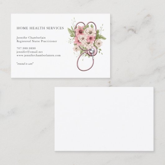 Floral Stethoscoop voor thuiszorg Visitekaartje (Voorkant / Achterkant)