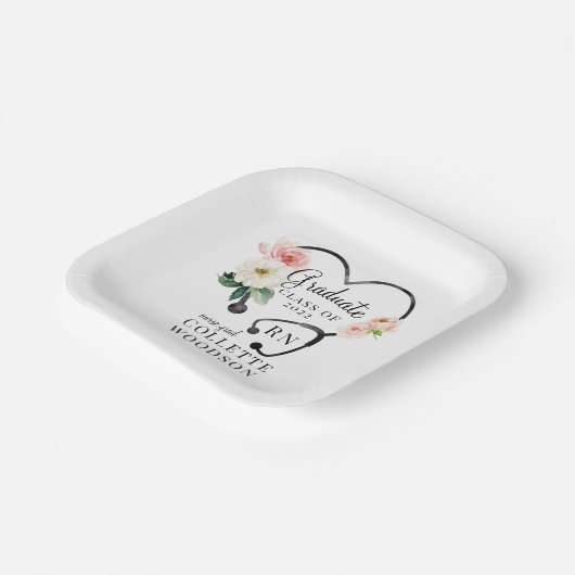 Floral Stethoscoop Zurse Afstudeerder Klasse 2022 Papieren Bordje (Gebogen)