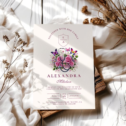 Floral Stethoscope Butterfly Nurse Afstuderen Kaart