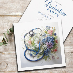 Floral Stethoscope Doctor Afstuderen Invitation Kaart