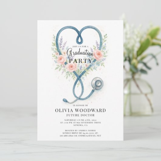 Floral Stethoscope Doctor Afstuderen Kaart (Staand voorkant)