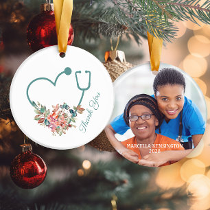 Floral Stethoscope Heart Caregiver Bedankt Foto Keramisch Ornament