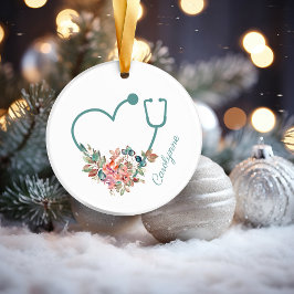 Floral Stethoscope Heart Medical Nurse Caregiver Keramisch Ornament