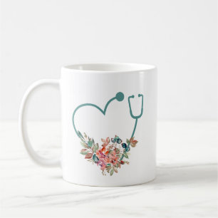 Floral Stethoscope Heart Medical Nurse Caregiver Koffiemok