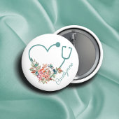 Floral Stethoscope Heart Medical Nurse Caregiver Ronde Button 5,7 Cm