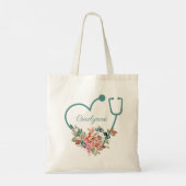 Floral Stethoscope Heart Medical Nurse Doctor Tote Bag (Achterkant)