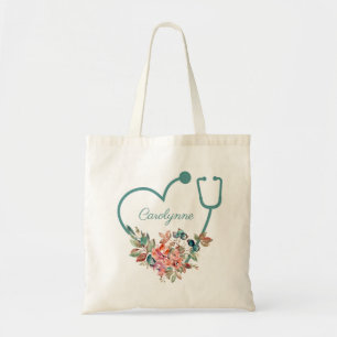Floral Stethoscope Heart Medical Nurse Doctor Tote Bag
