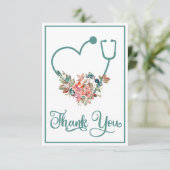 Floral Stethoscope Heart Nurse Doctor Caregiver Bedankkaart (Staand voorkant)