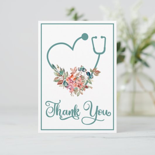 Floral Stethoscope Heart Nurse Doctor Caregiver Bedankkaart (Staand voorkant)