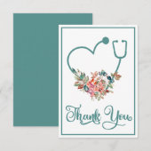 Floral Stethoscope Heart Nurse Doctor Caregiver Bedankkaart (Voorkant / Achterkant)