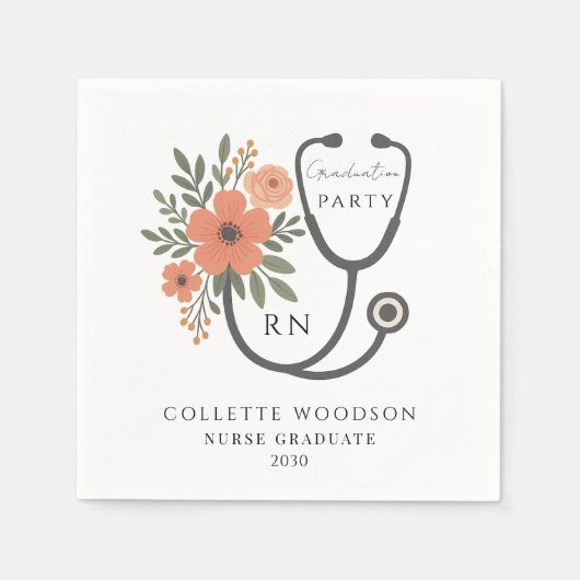Floral Stethoscope Nurse Graduation Party Servet (Voorkant)