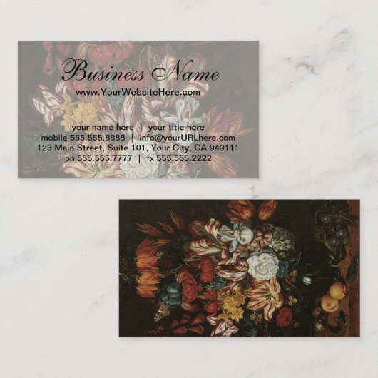 Floral still Life Flowers in Vase,  barokje Visitekaartje (Voorkant / Achterkant)
