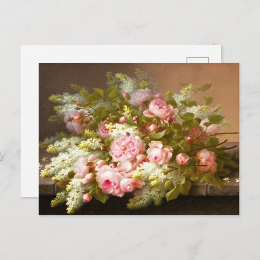 Floral still Life, Raoul M. De Longpré Briefkaart (Voorkant / Achterkant)