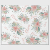 Floral stoffige roze waterverf Baby Meisje Naam sc Cadeaupapier (Vlak)