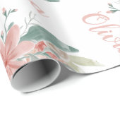 Floral stoffige roze waterverf Baby Meisje Naam sc Cadeaupapier (Rol Hoek)