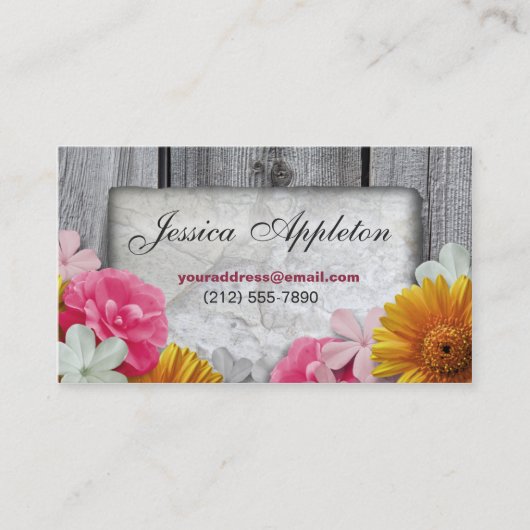 Floral Stone & Rustic Wood Personal Calling Cards Contactkaartje (Voorkant)