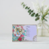 FLORAL STORK BABY SHOWER MET ROZEN MONOGRAM VISITEKAARTJE (Staand voorkant)