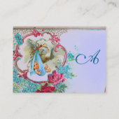 FLORAL STORK BABY SHOWER MET ROZEN MONOGRAM VISITEKAARTJE (Achterkant)